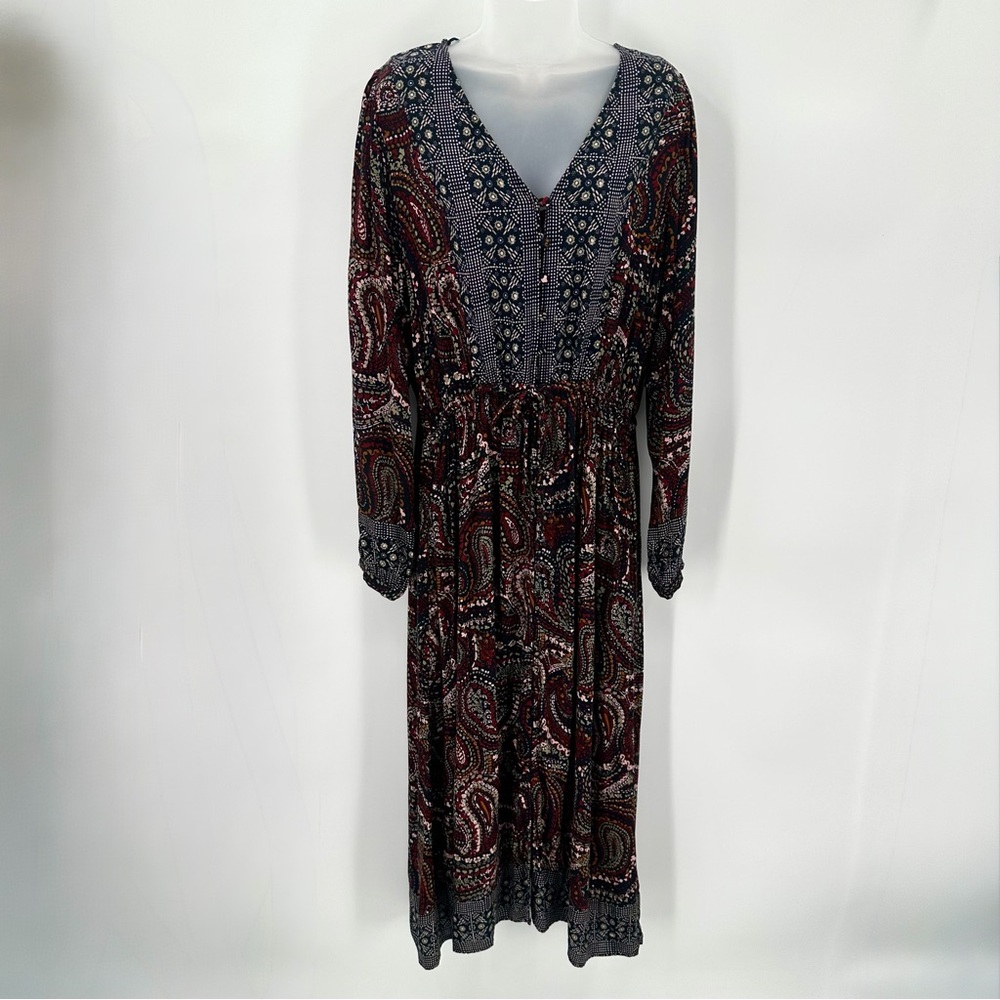 Knox Rose Dress Womens L Paisley Midi Long Sleeve Button Front Boho Witchycore